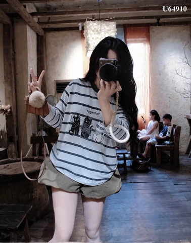 A648- Áo thun giấy dài tay trắng kẻ ngang freesize