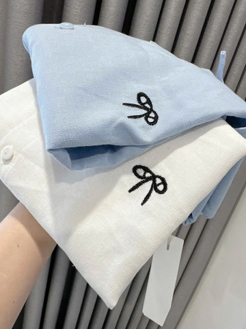 SET501- set sơ mi thêu nơ quần cộc có lót cạp chun chất lien đũi