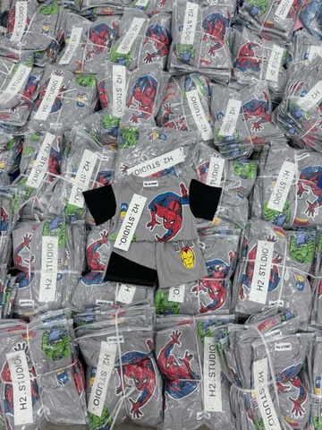 BT550-Bộ thun cộc bé trai Siêu nhân xám đen