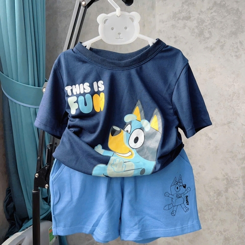 BT253-Bộ full cotton BLUE cạp chun quần xanh mint