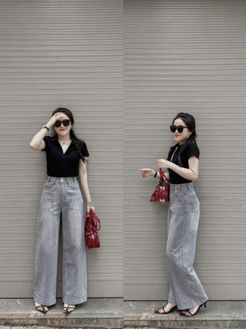 Quan079- Quần jean suông xám