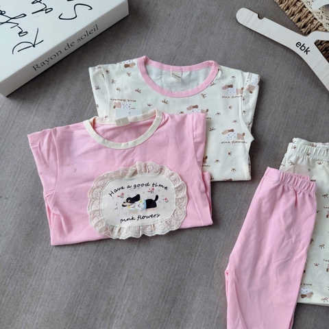 Cb356- Combo 2 bộ chó xù trắng hồng bé gái quần legging