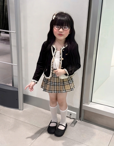 Setkid01- Set váy bé gái tết dây màu đen thiết kế CV có lót