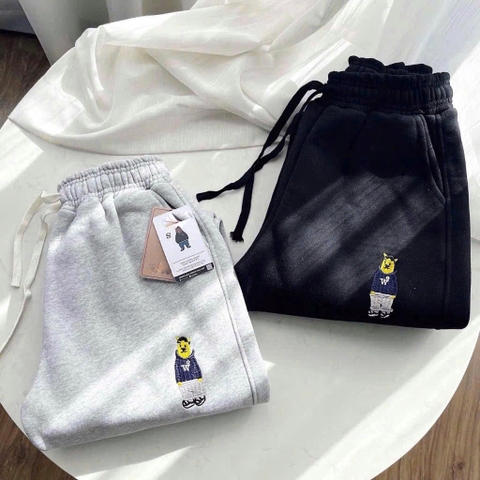 Quan085- Combo 2 quần nỉ gấu bo ống đen xám