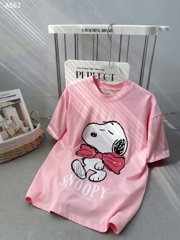 A306- Áo phông Snop smile hồng in dáng suông rộng