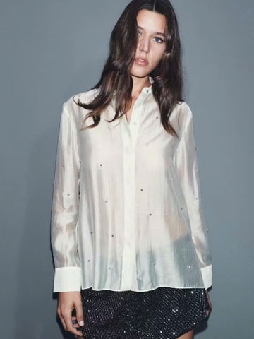 A195- ÁO SƠ MI Z.....R ĐÍNH ĐÁ – CHANH SẢ, THANH LỊCH, NỔI BẬT! 🌿