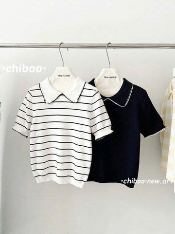 A321-Áo len cộc tay dệt kim cổ sen hàng nhà máy