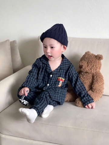 CB374-Combo 2 bộ pijama dài tay bé trai hoạ tiết caro