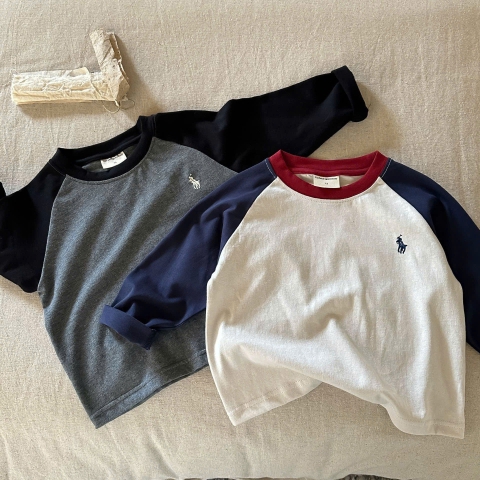 CB382- Combo 4 áo cotton zip dài tay thêu ngực bé trai