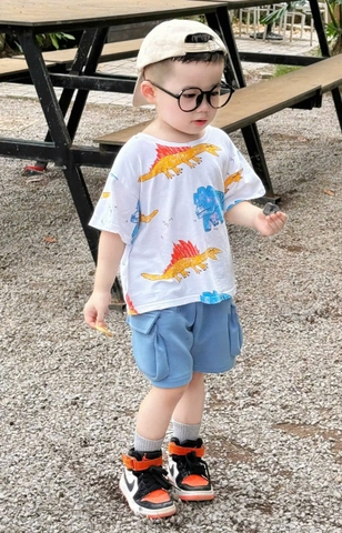 BT503- Bộ KL loang áo cotton mix quần cua túi hộp xanh nhạt