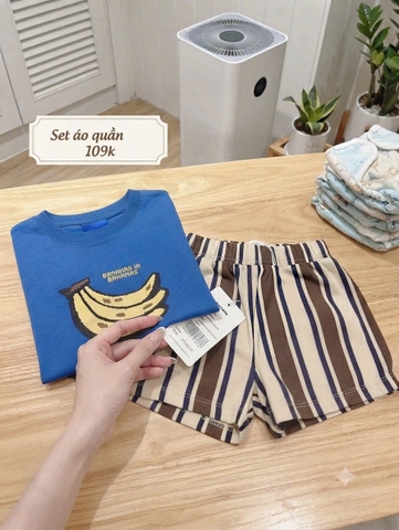 BT1030- Bộ cotton Xanh-Vàng in chuối