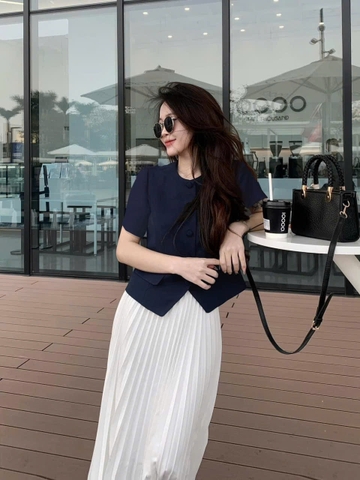 A119-Áo vest kiểu cổ tròn cúc bọc cộc tay