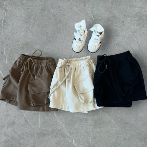 CB251- combo 2 quần short túi hộp chất nỉ mì bé trai màu basic