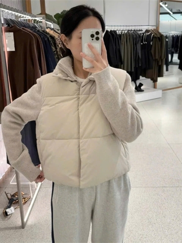 A440-Áo phao đông ấm phối tay len 2 màu đen trắng