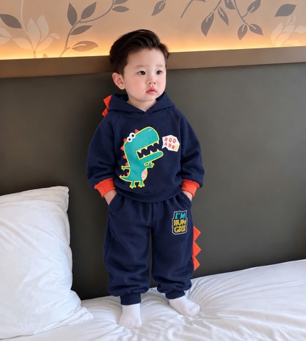 BT068- Bộ nỉ bông mềm KL vây xanh than mũ 2 lớp minibebe
