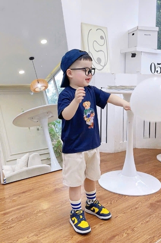 BT175- Bộ cotton mix quần cua RABBIT xanh trắng thêiu