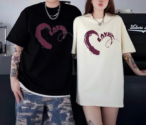 A207-ÁO thun suông trái tim Love 2 màu hàng quảng châu