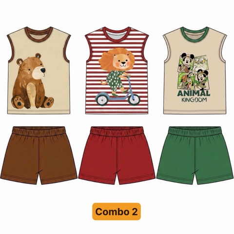 BT989- Combo 3 bộ cotton balo ĐỎ -NÂU- XANH trẻ em