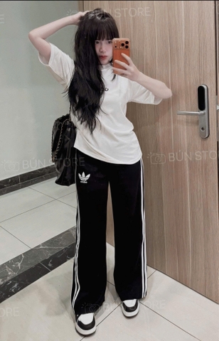 Set888- Set áo phông trắng phối quần suông đen