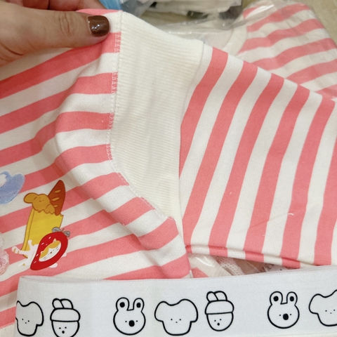 BN030- Bộ áo hồng kẻ ngang thêu mix quần legging VNXK