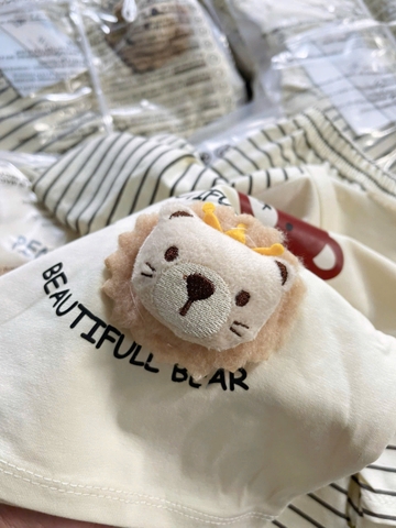 BT822- Bộ áo thun kẻ phối quần short hình gấu nhồi bông cho bé 8-25kg