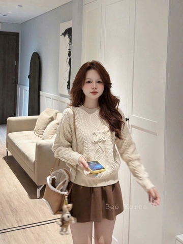 A452- Áo len thừng quảng châu màu be freesizs dưới 61kg