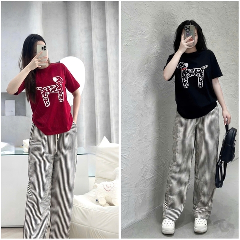 🌷SET450- SET BỘ CHÓ ĐỐM – QUẦN KẺ 2 MẦU 💐