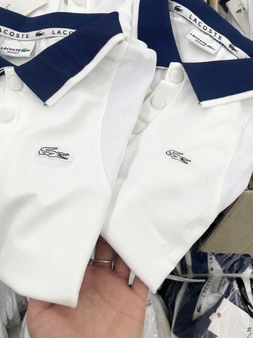 A272- Áo polo trắng cổ than logo thêu nổi cộc tay full tem