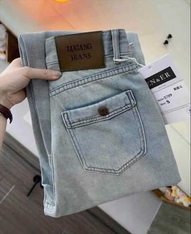 QUAN122- Quần JEANS xanh nhạt suông rộng túi da