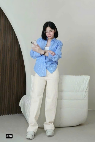 QUAN032-Quần JEANS suông trắngLÌ VAI màu trắng dài 100cm hàng nhà máy full tem
