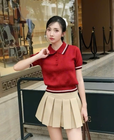 A264- Áo len cổ đức màu đỏ hàng nhà máy full tem