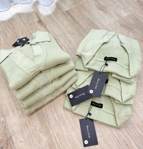 A288- áo len cổ bẻ màu xanh mint chất len nhà máy dệt dày dặn