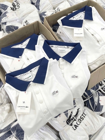 A272- Áo polo trắng cổ than logo thêu nổi cộc tay full tem