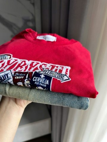 BT856-Bộ áo thun sát nách đỏ phối quần jean cộc cho bé 9-22kg