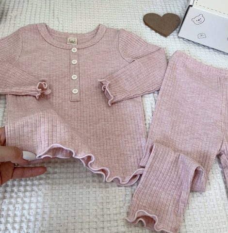 BT607-Bộ thun tăm dài tay thu đông bé gái 4 màu