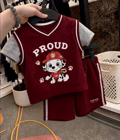 BT983-Combo 2 bộ phối cotton viền đỏ cộc tay cho bé