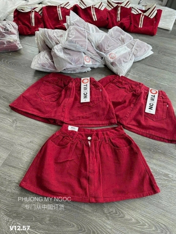 quan90097- Chân váy jeans màu đỏ có lót quần cạo bán chun