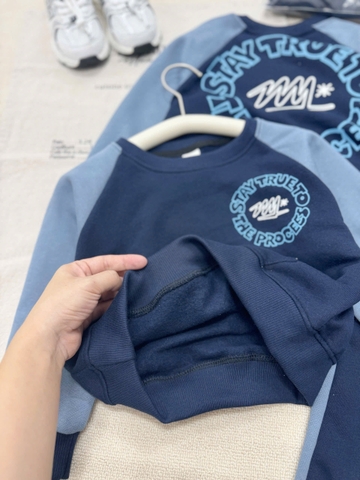 bt731- Bộ nỉ da cá xanh than huy hiệu quần suông