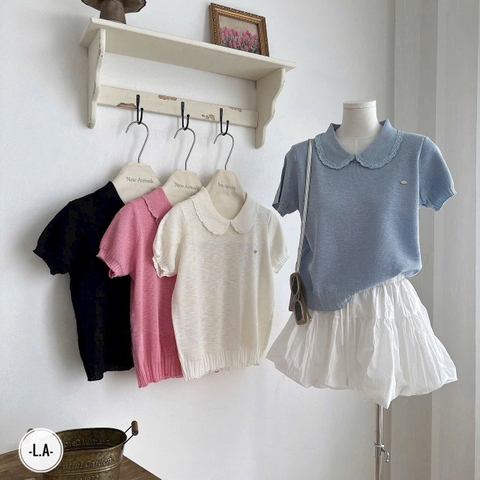 A347- Áo len Mongtoghi viền ren 4 màu tag kim loại