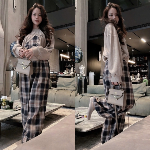 Set860- Set áo ngựa nâu quần suông