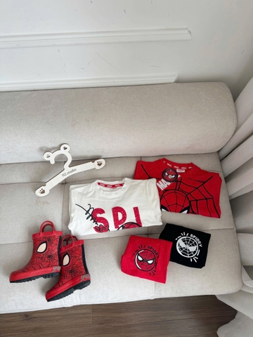 Cb372-Combo 2 bộ thun dài tay nhện đỏ trắng bé trai