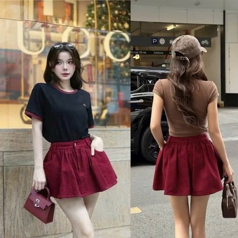 quan90097- Chân váy jeans màu đỏ có lót quần cạo bán chun