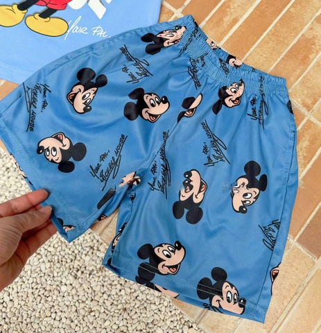 BT485- Bộ áo cotton Mickey mouse xanh lá mix quần cua bé trai