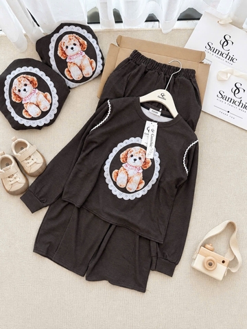 SET1073- Bộ nỉ dip lông cún nâu đáp ren
