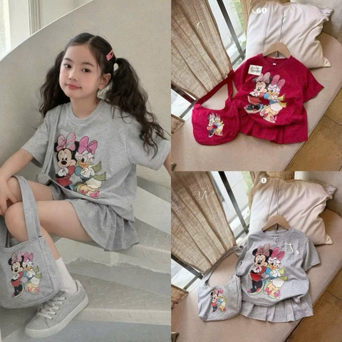 🌸BT876- Set bộ mix chân váy bé gái kèm túi vải in đẹp