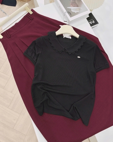 Set728- Set công sở áo tắm cổ ren phối chân váy midi dài