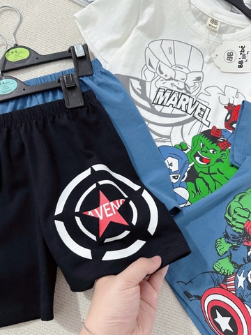 Cb197-Combo 2 bộ thun cộc tay bé trai siêu nhân xanh trắng