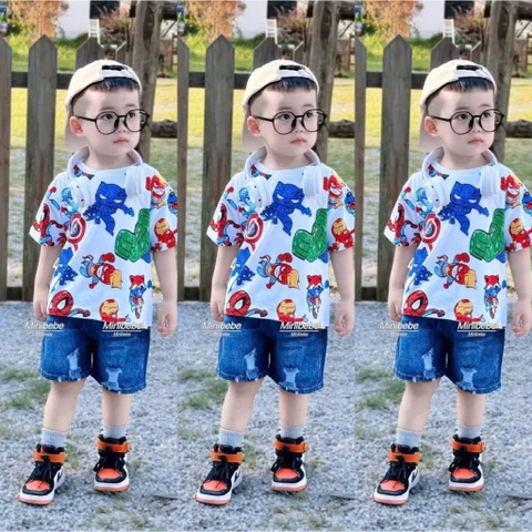 BT543- Bộ siêu nhân nhiều màu mix quần jeans chất mềm