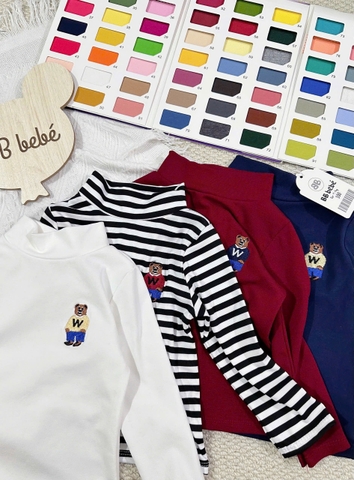 CB398-Combo 4 áo thun dài tay cao cổ bé trai thêu gấu