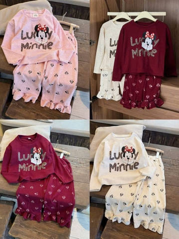 Bt742- bộ len tăm lông thỏ MINNe 3 màu quần suông